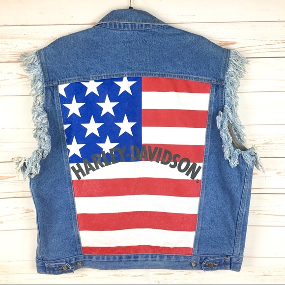 Harley-Davidson Other - Harley Davidson AMERICAN FLAG Frayed Denim Vest SM